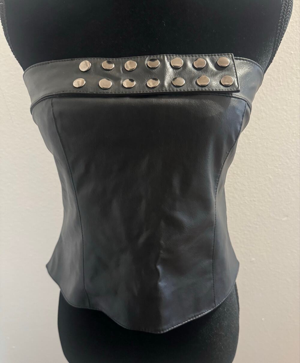 NWT New Look Black Faux Leather Studded Corset Top Size US 8/EU 12 Biker Babe